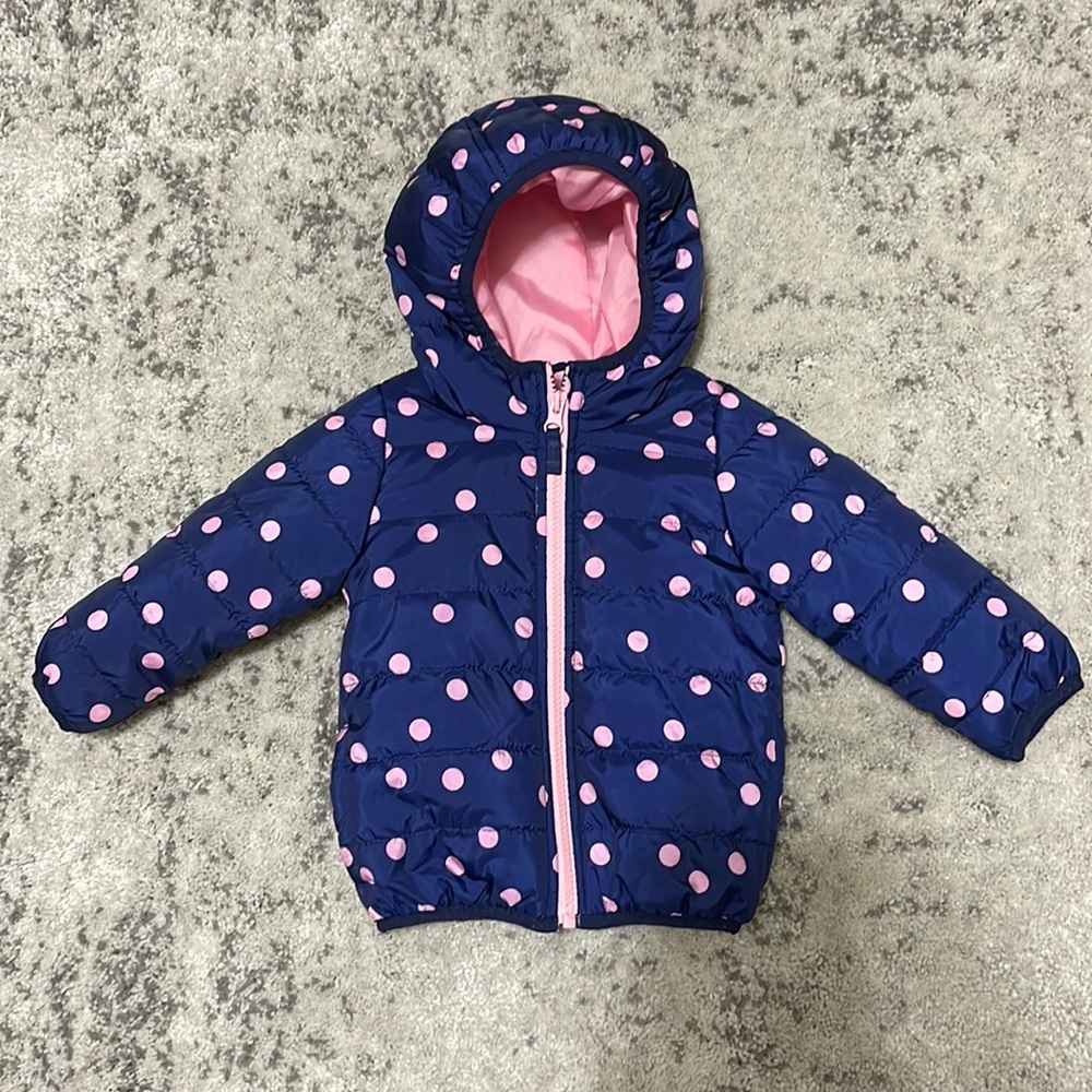 Carter’s Girls Winter Puffer Coat Navy with Pink Polka Dots